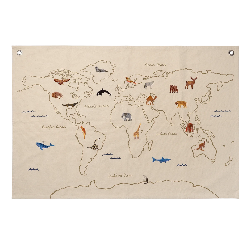 Carte du monde en tissu murale
