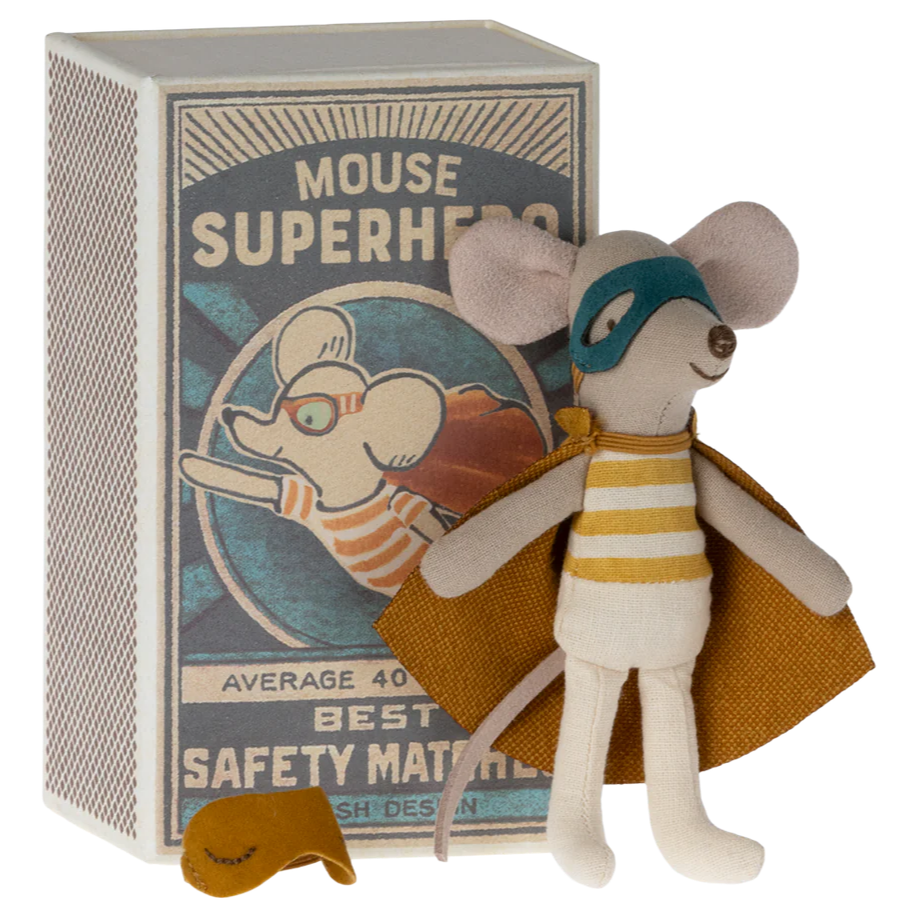 Souris Super héros, Petit Frère et sa boîte assortie - Maileg