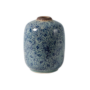 Vase cylindrique bleu fleuri