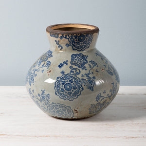 Vase évasé bleu fleuri